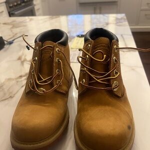 Tan Nubuck Ankle Booties with Lace-Up Design Timberland